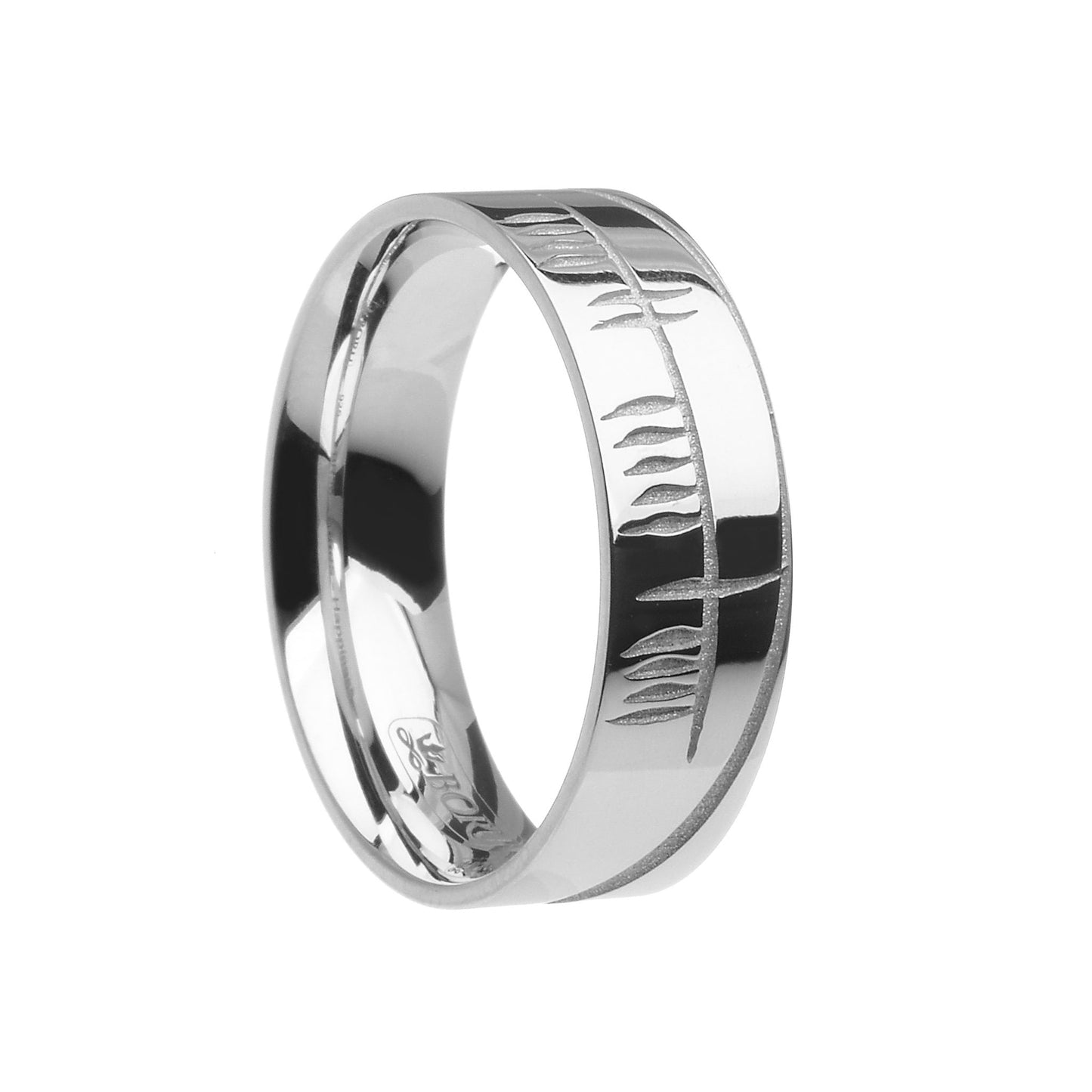 White Gold Ogham Sonas Wedding Ring - Wide