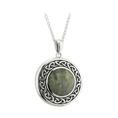 Sterling Silver Connemara Marble Round Celtic Knot Pendant