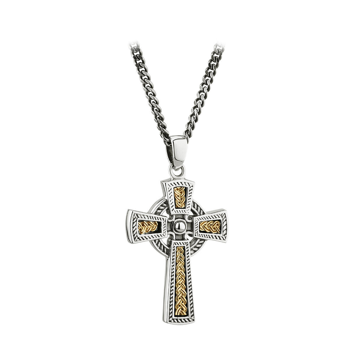 Men's Sterling Silver & 10ct Gold Oxidised Celtic Cross