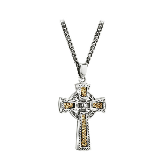 Men's Sterling Silver & 10ct Gold Oxidised Celtic Cross