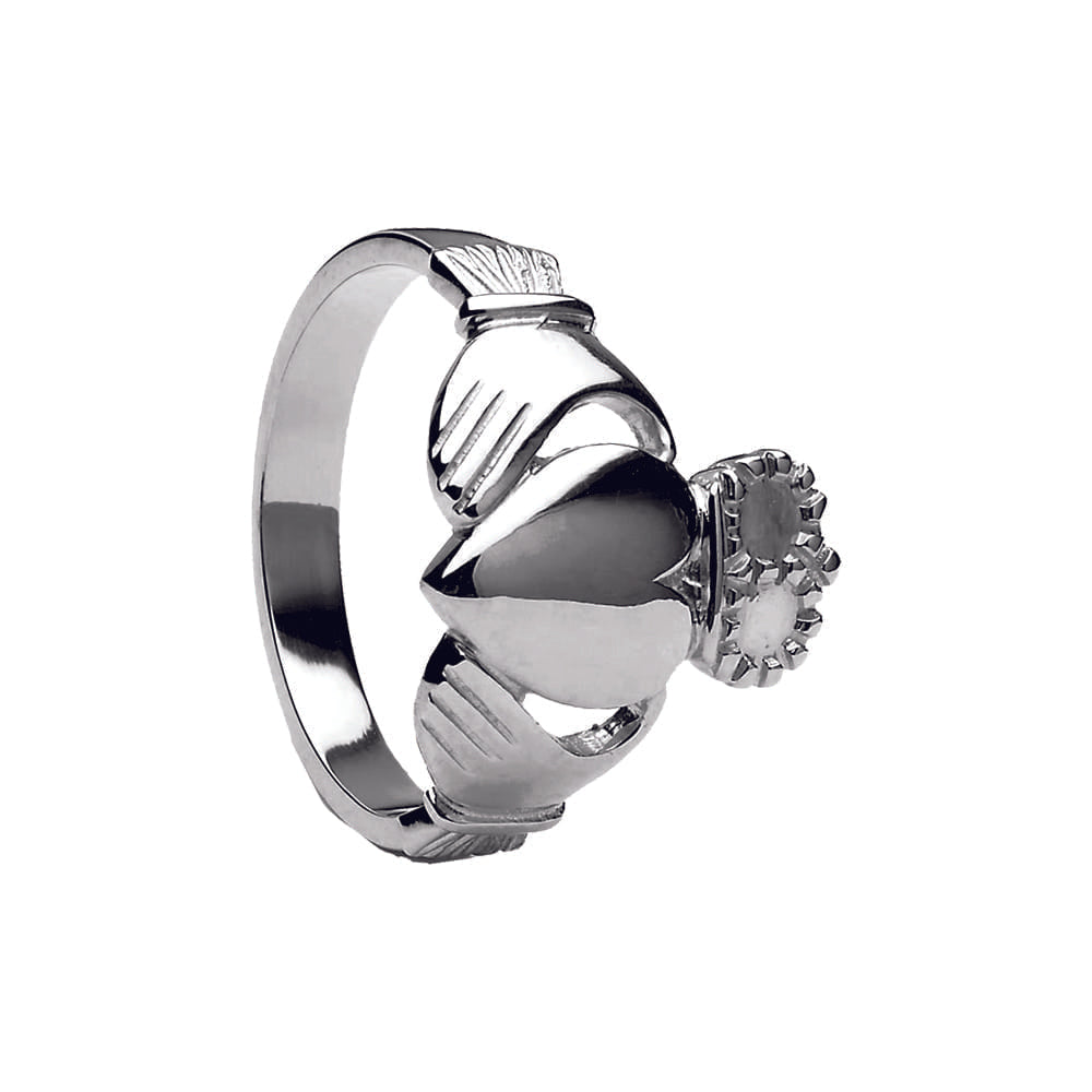 White Gold Men's Claddagh Ring - Heavy