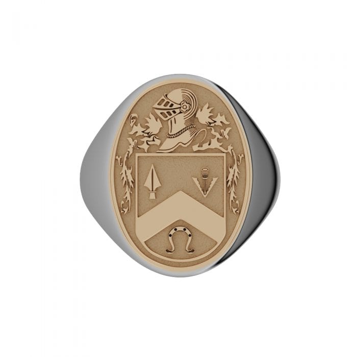 Sterling Silver and 10ct Gold Mens Oval Coats of Arm Ring