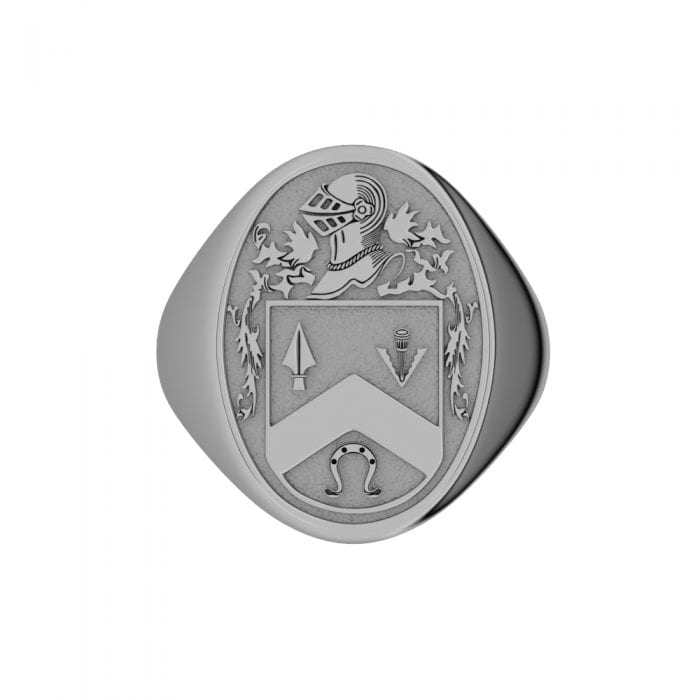 White Gold Mens Oval Coats of Arm Ring