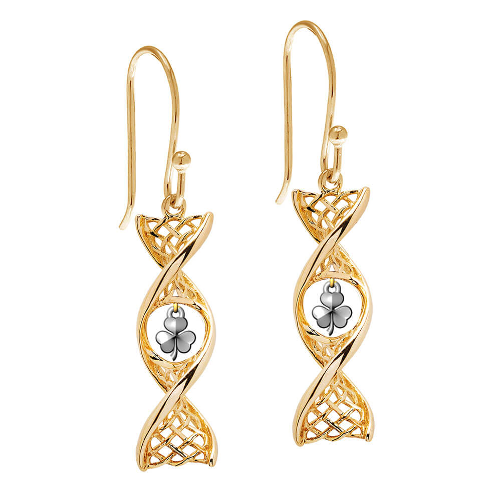14ct Gold Celtic DNA Shamrock Drop Earrings
