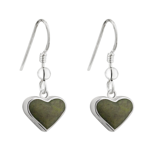 Sterling Silver Connemara Marble Heart Drop Earrings