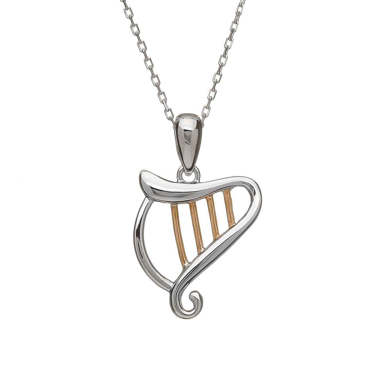 Sterling Silver and Rose Gold Celtic Harp Pendant