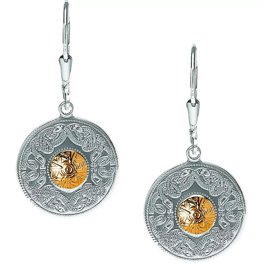 Sterling Silver Celtic Warrior Drop Earrings with 18ct Gold Bead -Small