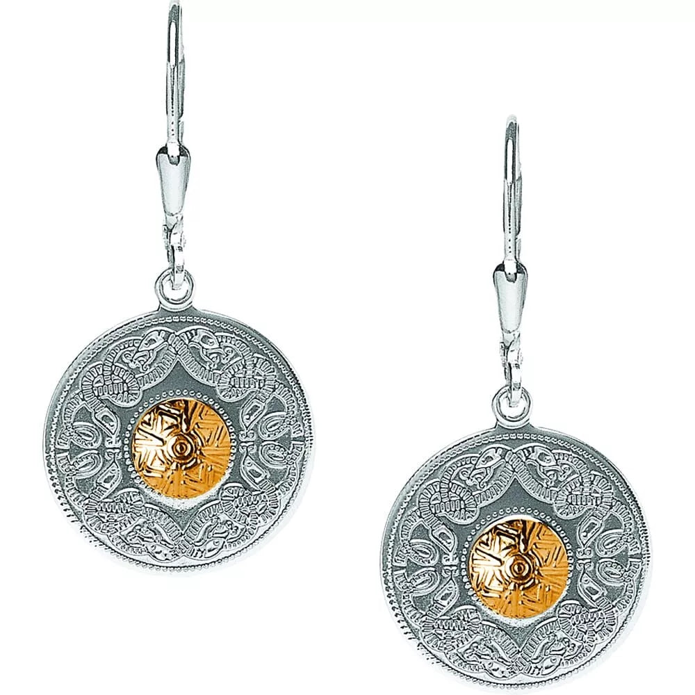 Sterling Silver Celtic Warrior Drop Earrings with 18ct Gold Bead -Small