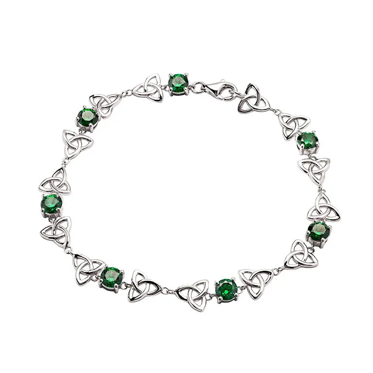 Sterling Silver Green Cubic Zirconia Celtic Trinity Bracelet