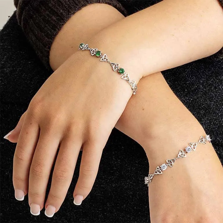 Sterling Silver Green Cubic Zirconia Celtic Trinity Bracelet
