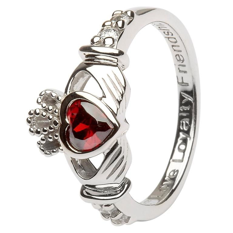 Silver Claddagh Ring With Birthstone Sterling Silver January