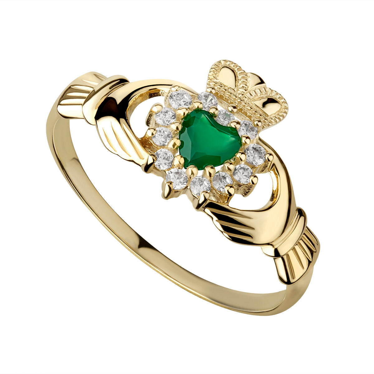 10ct Gold Green Agate Claddagh Ring