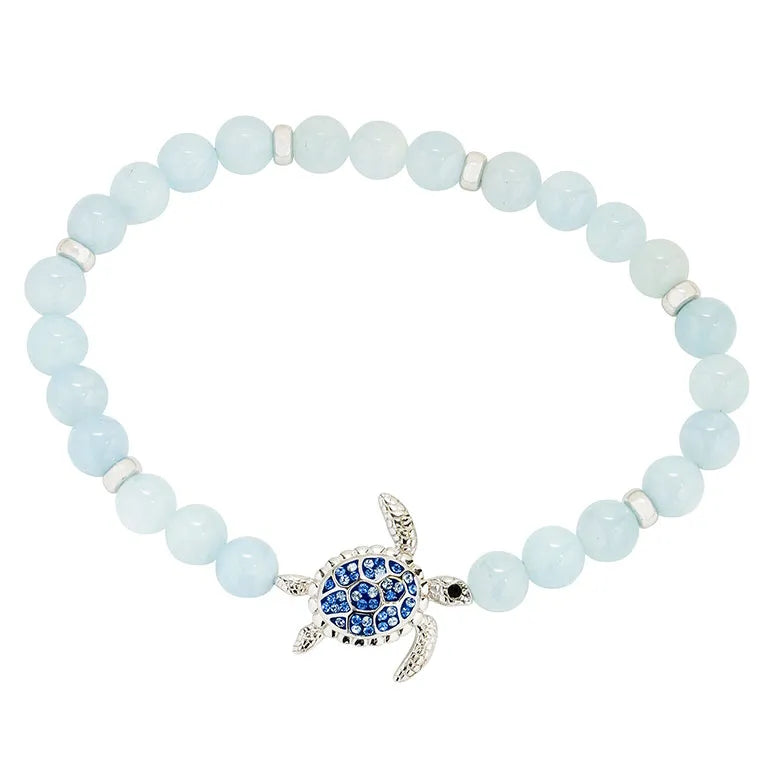 Sterling Silver Aquamarine Sea Turtle Stretchy Bracelet