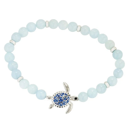 Sterling Silver Aquamarine Sea Turtle Stretchy Bracelet