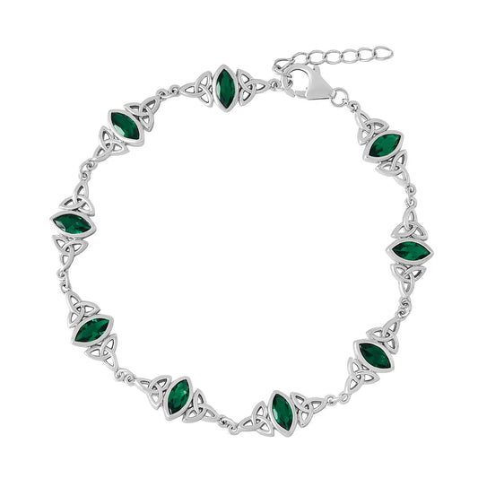Sterling Silver Green Cubic Zirconia Trinity Knot Bracelet