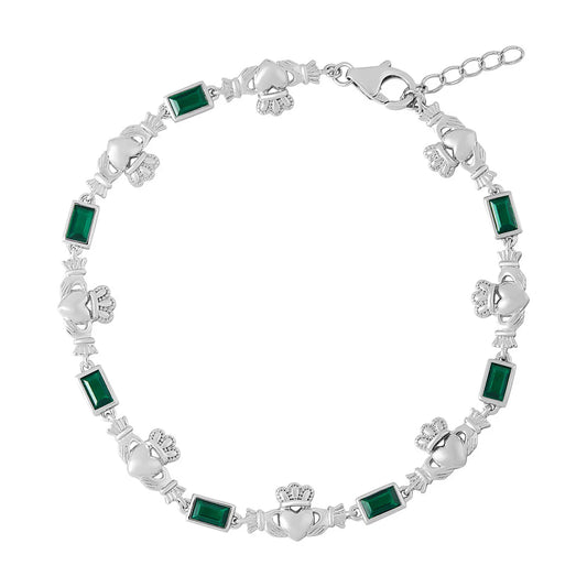 Sterling Silver Green Cubic Zirconia Claddagh Bracelet