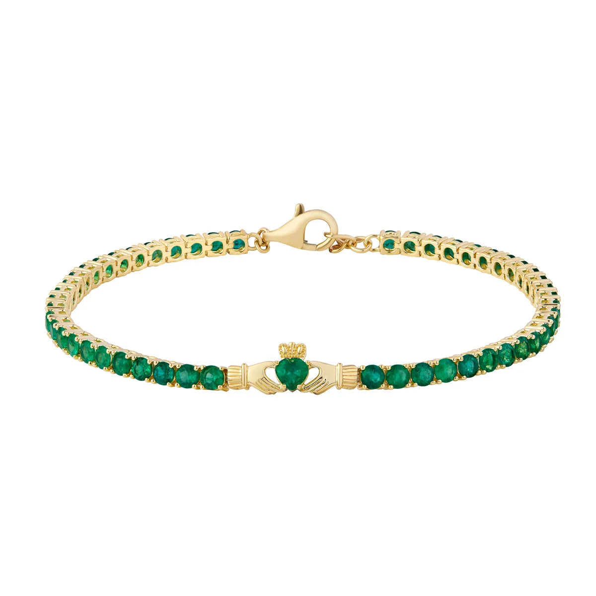 14ct Gold Emerald Claddagh Tennis Bracelet