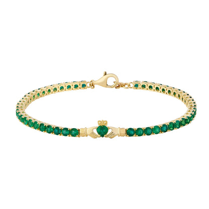 14ct Gold Emerald Claddagh Tennis Bracelet