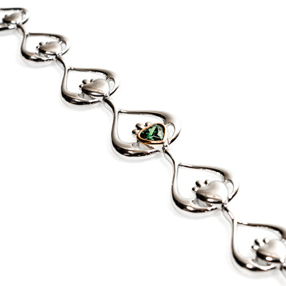 Sterling Silver and Rose Gold Claddagh Green Cubic Zirconia Bracelet