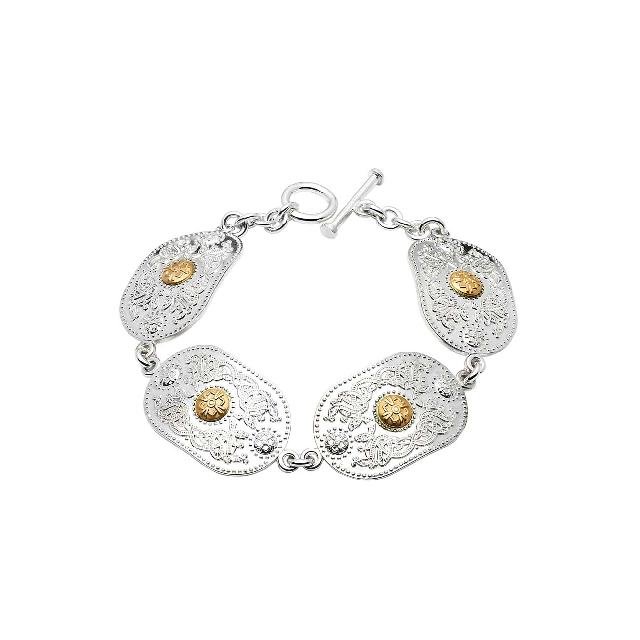 Unisex Sterling Silver and Irish Gold Celtic Bracelet - 4 Links
