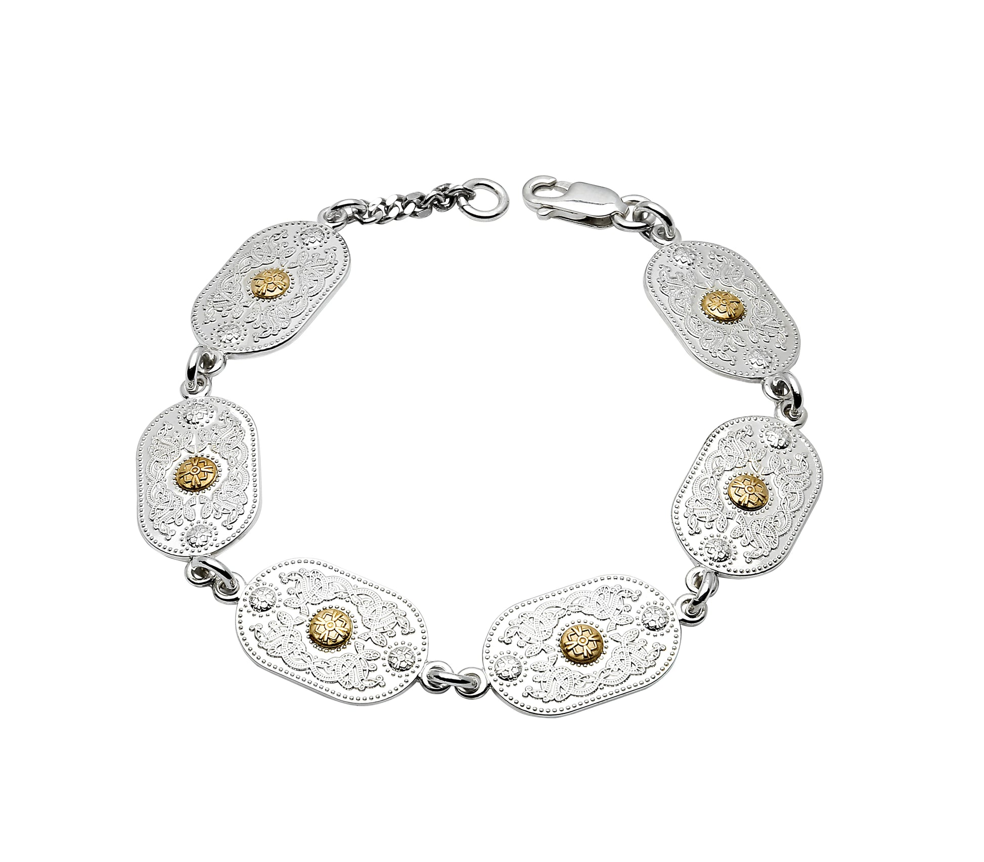 Sterling Silver and Irish Gold Celtic Bracelet - 6 Links