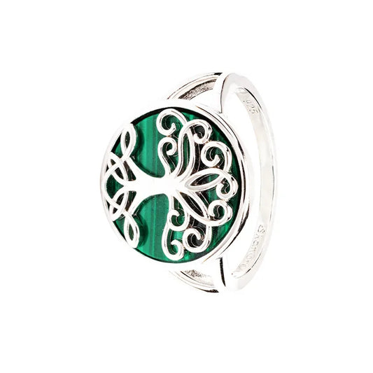 Sterling Silver Green Malachite Tree of Life Ring