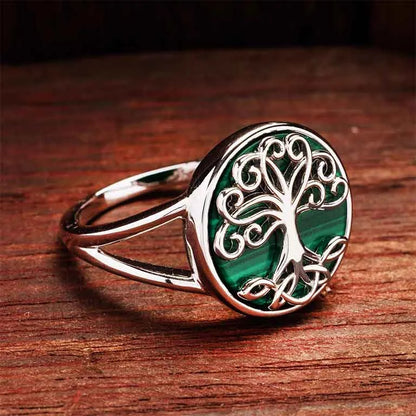 Sterling Silver Green Malachite Tree of Life Ring