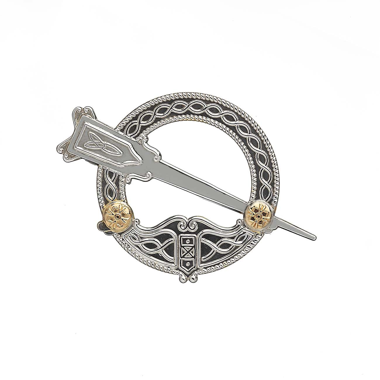 Sterling Silver and Irish Gold Tara Brooch - Large