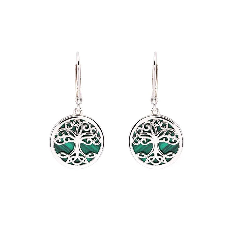 Sterling Silver Malachite Tree of Life Drop Earrings