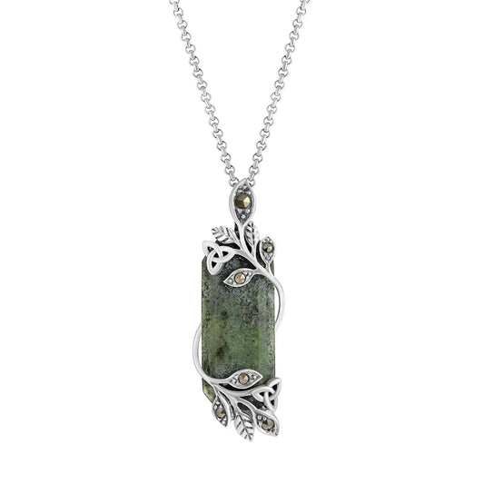 Sterling Silver Connemara Marble Marcasite Vine Pendant