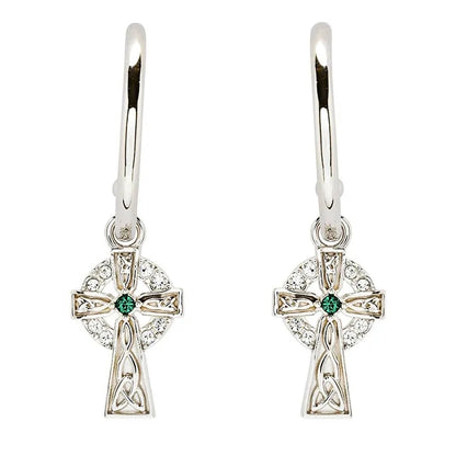 Sterling Silver Crystal Celtic Cross Hoop Earrings