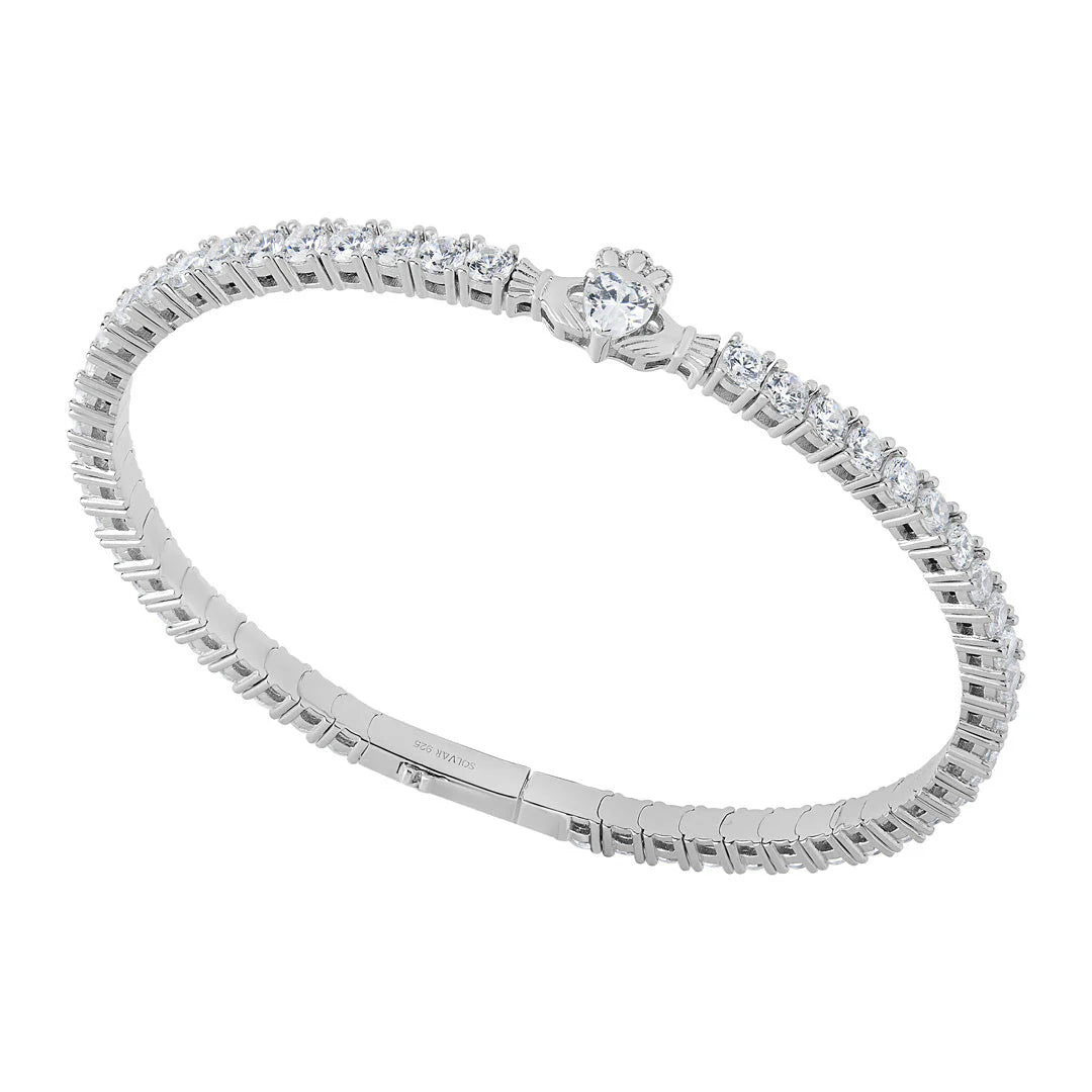 Sterling Silver Cubic Zirconia Claddagh Tennis Bangle
