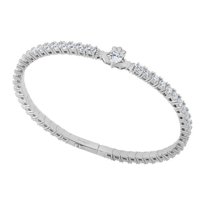 Sterling Silver Cubic Zirconia Claddagh Tennis Bangle