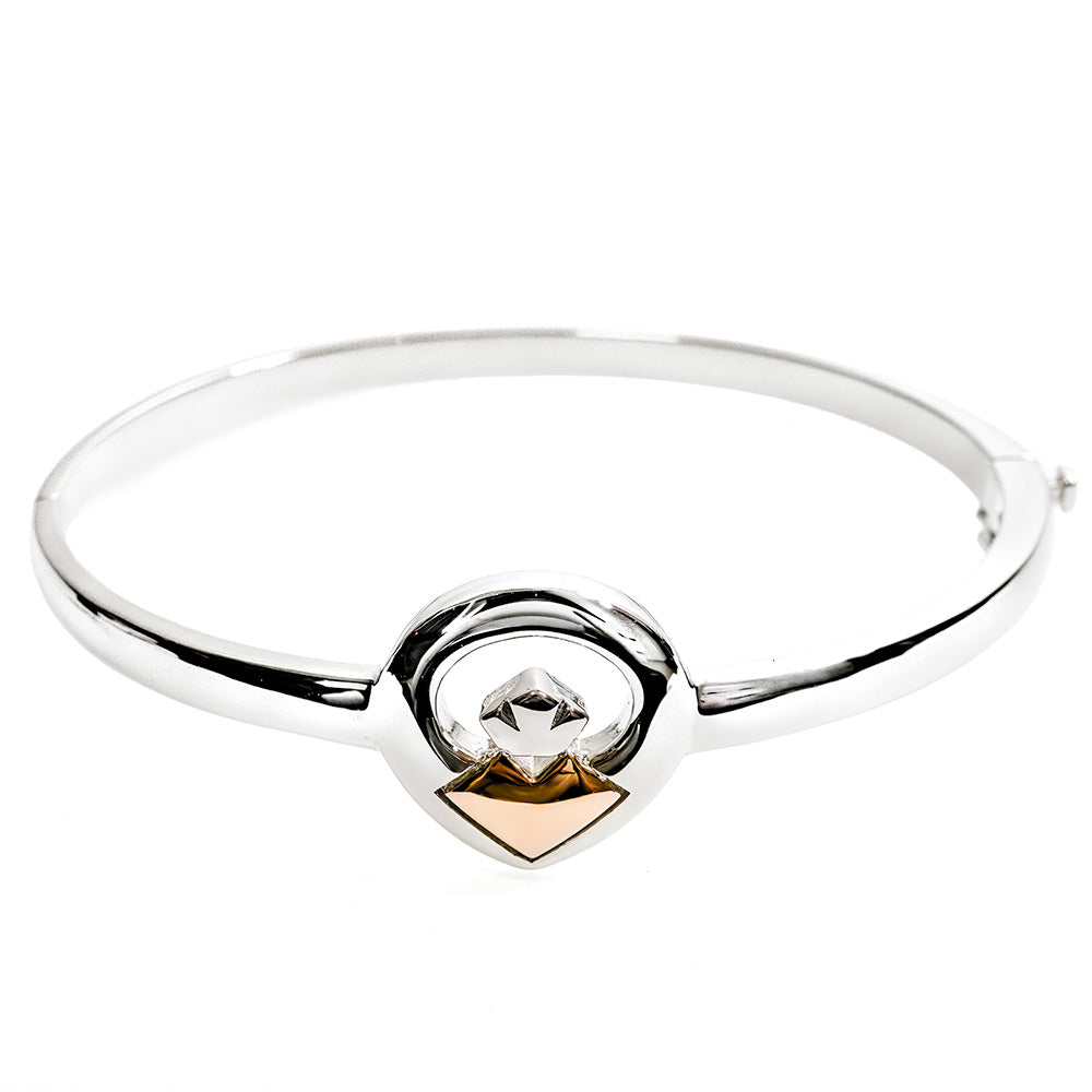 Sterling Silver and Rose Gold Claddagh Bangle
