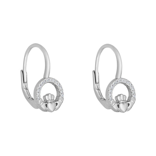 Sterling Silver Cubic Zirconia Claddagh Earrings