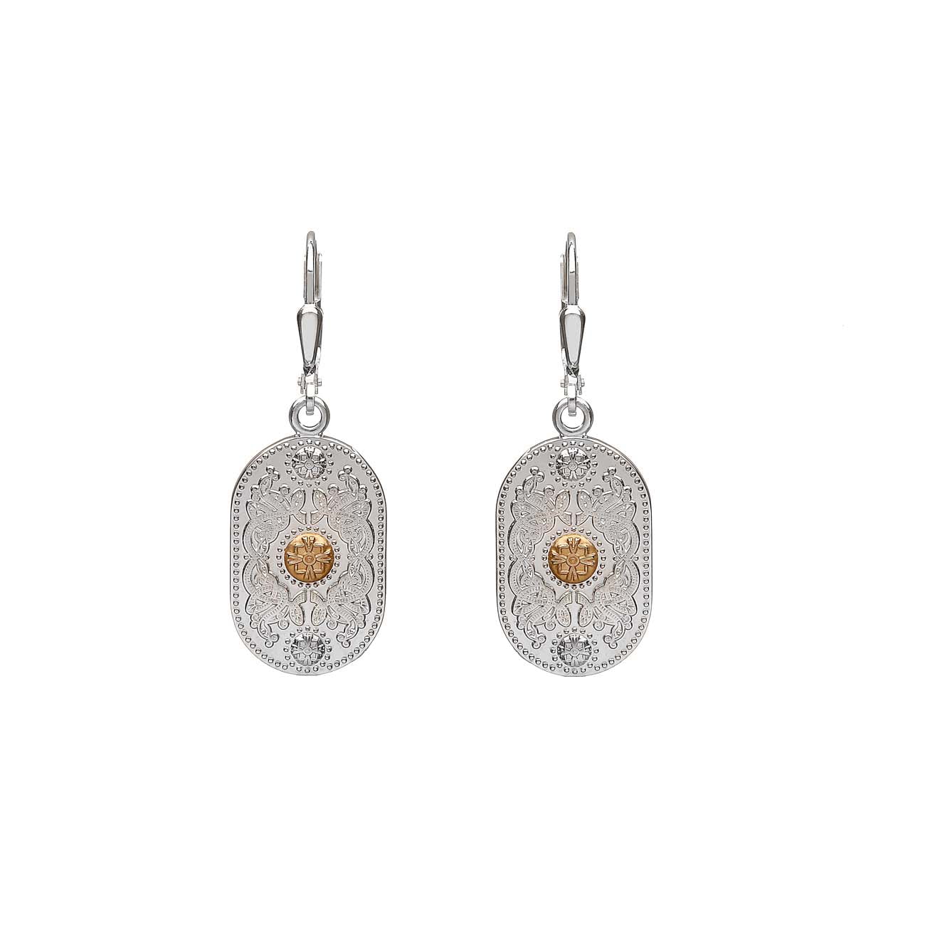 Sterling Silver and Irish Gold Celtic Drop Earrings