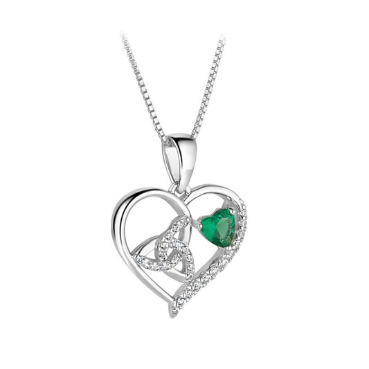 Sterling Silver Green Cubic Zirconia Heart Pendant