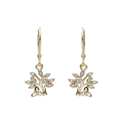 14ct Gold Diamond Tree of Life Drop Earrings