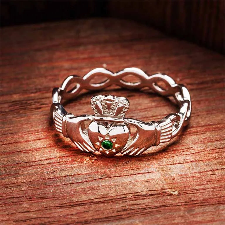 Sterling Silver Green Cubic Zirconia Claddagh Ring