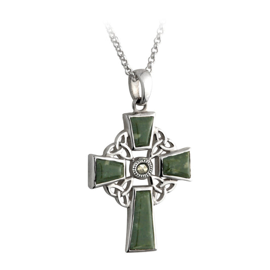 Sterling Silver Connemara Marble Celtic Cross Pendant