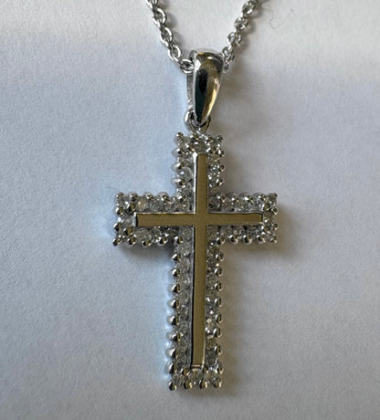 9ct White Gold Diamond Cross Pendant