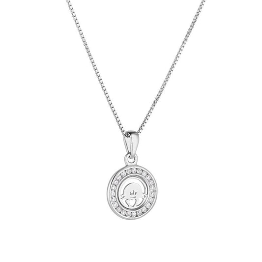 Kids Sterling Silver Cubic Zirconia Claddagh Pendant
