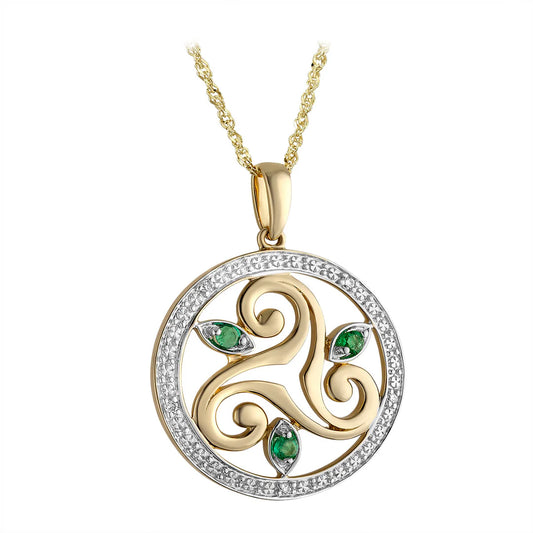14ct Gold Emerald and Diamond Triskele Pendant
