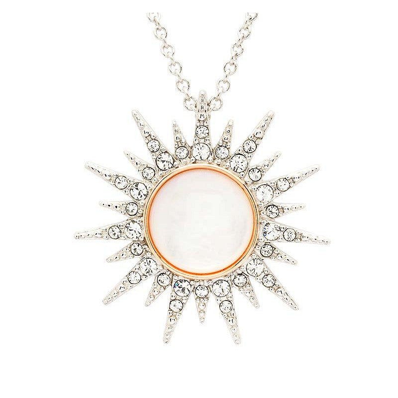 Sterling Silver Mother of Pearl Sun with White Crystal and Rose Gold