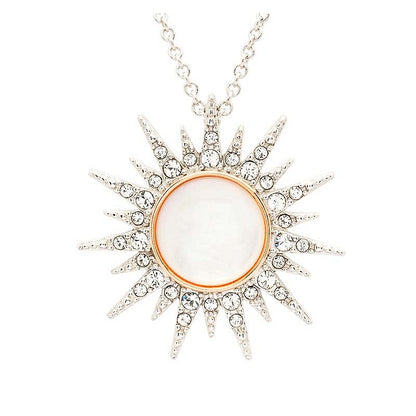 Sterling Silver Mother of Pearl Sun with White Crystal and Rose Gold