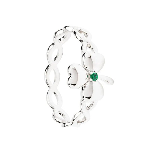 Sterling Silver Green Cubic Zirconia Shamrock Ring