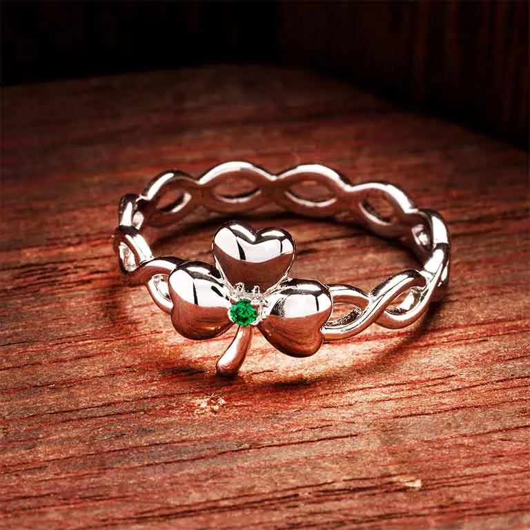 Sterling Silver Green Cubic Zirconia Shamrock Ring