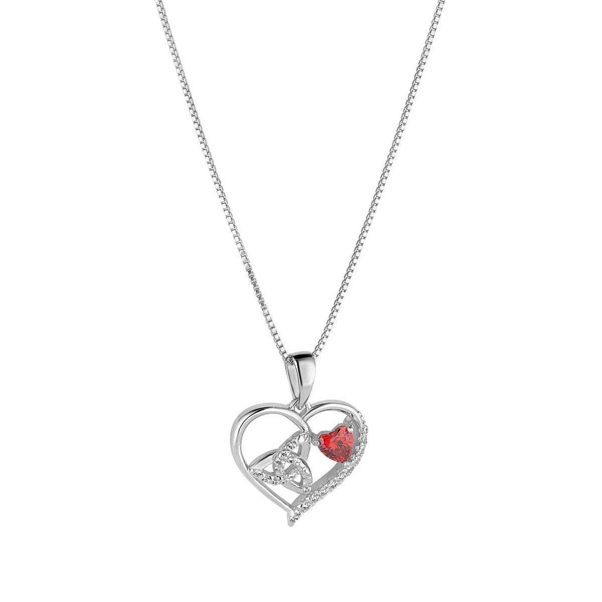 Sterling Silver Red Cubic Zirconia Heart Pendant