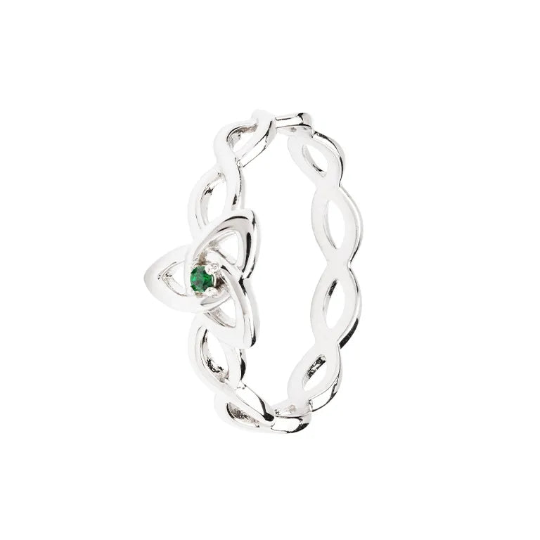 Sterling Silver Green Cubic Zirconia Trinity Knot Ring
