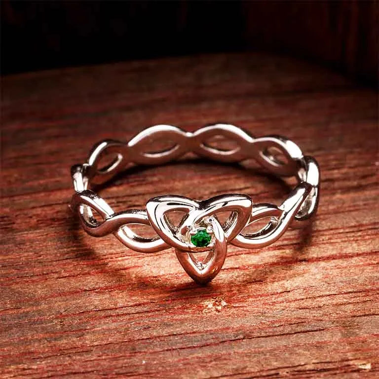 Sterling Silver Green Cubic Zirconia Trinity Knot Ring